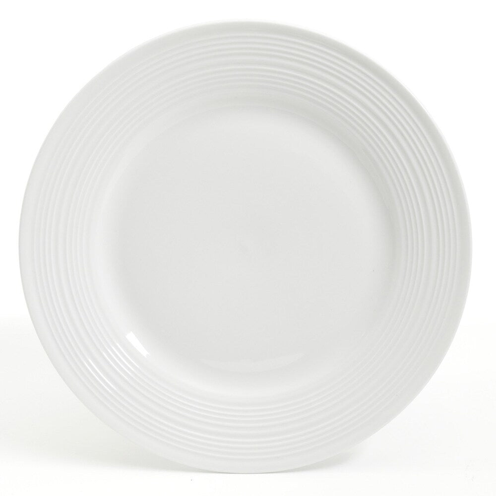 Service de table en céramique Gibson Home Embossed Buffet, 16 pièces, blanc.