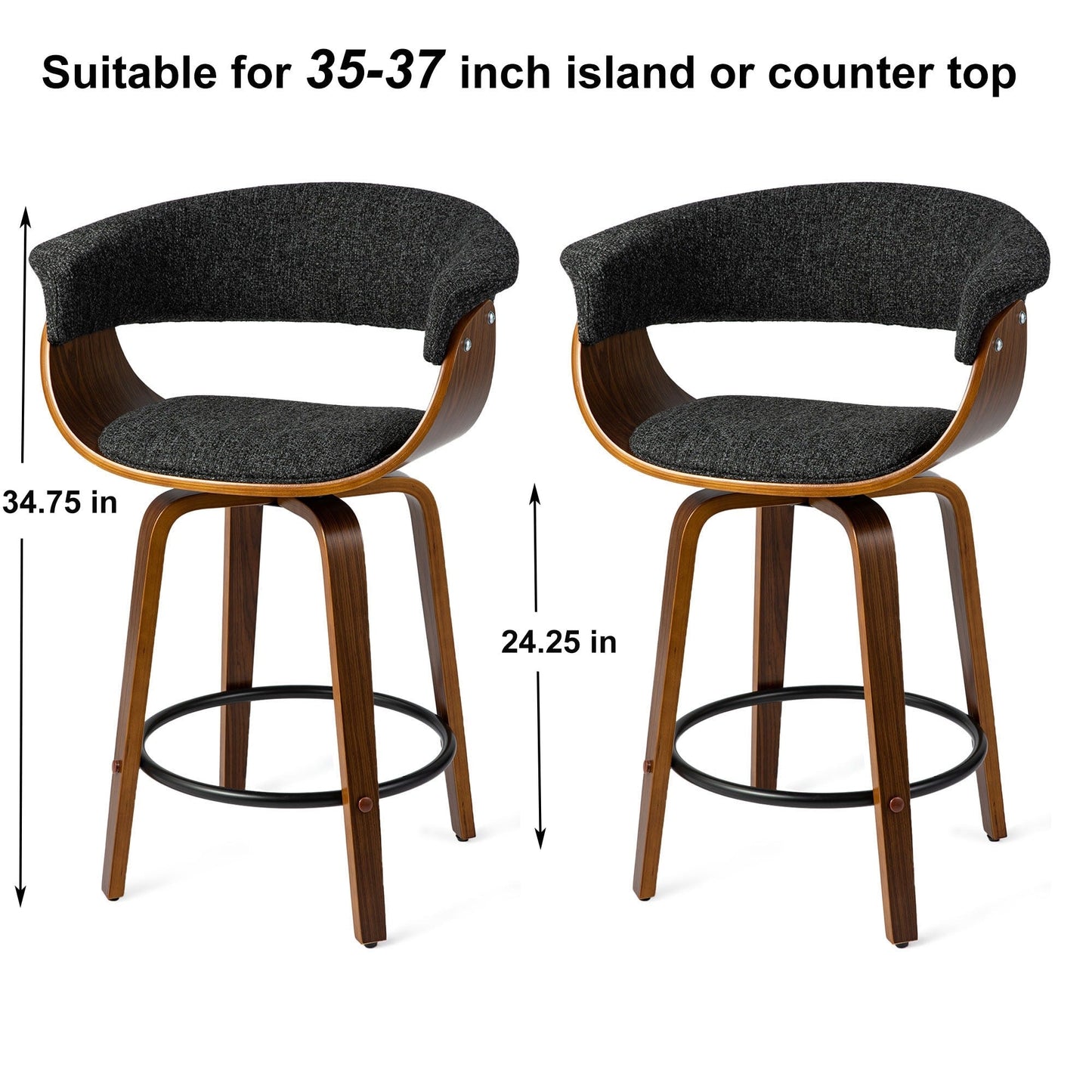 Glitzhome Lot de 2 ou 4 tabourets de bar pivotants en bois modernes pour comptoir et bar à hauteur standard