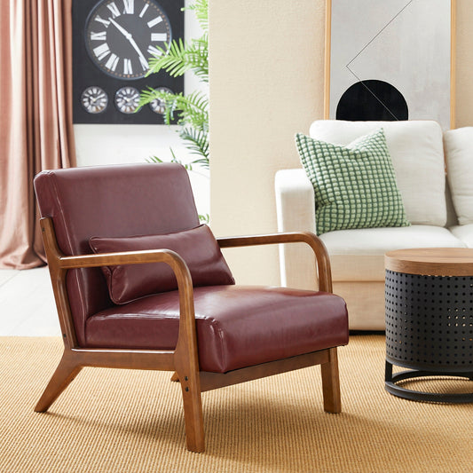Glitzhome Fauteuil d'appoint en cuir PU moderne de milieu de siècle, 30,75H avec coussin - 25,75L x 33,75P x 30,75H