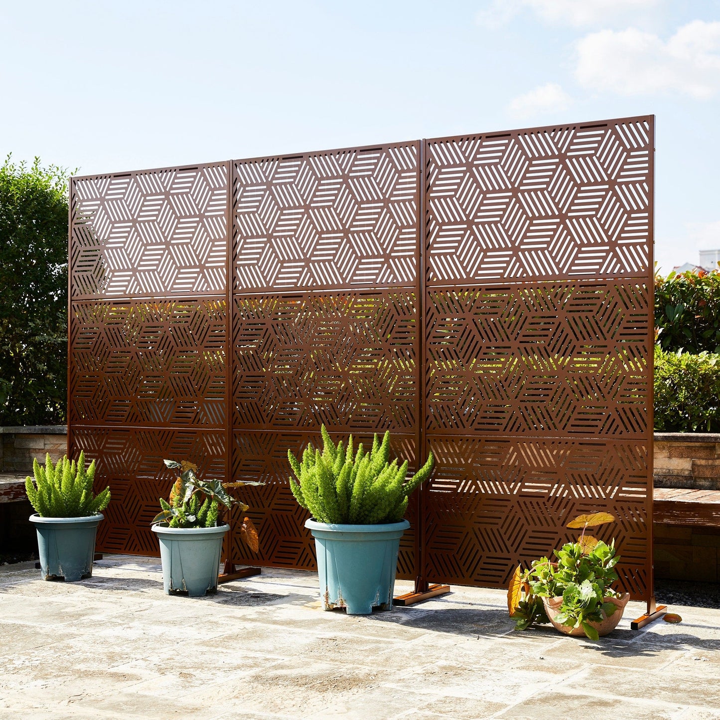 Glitzhome Écran de séparation de pièce, cloison amovible, 3 panneaux, motif floral galvanisé, 1,8 m (6 pieds)