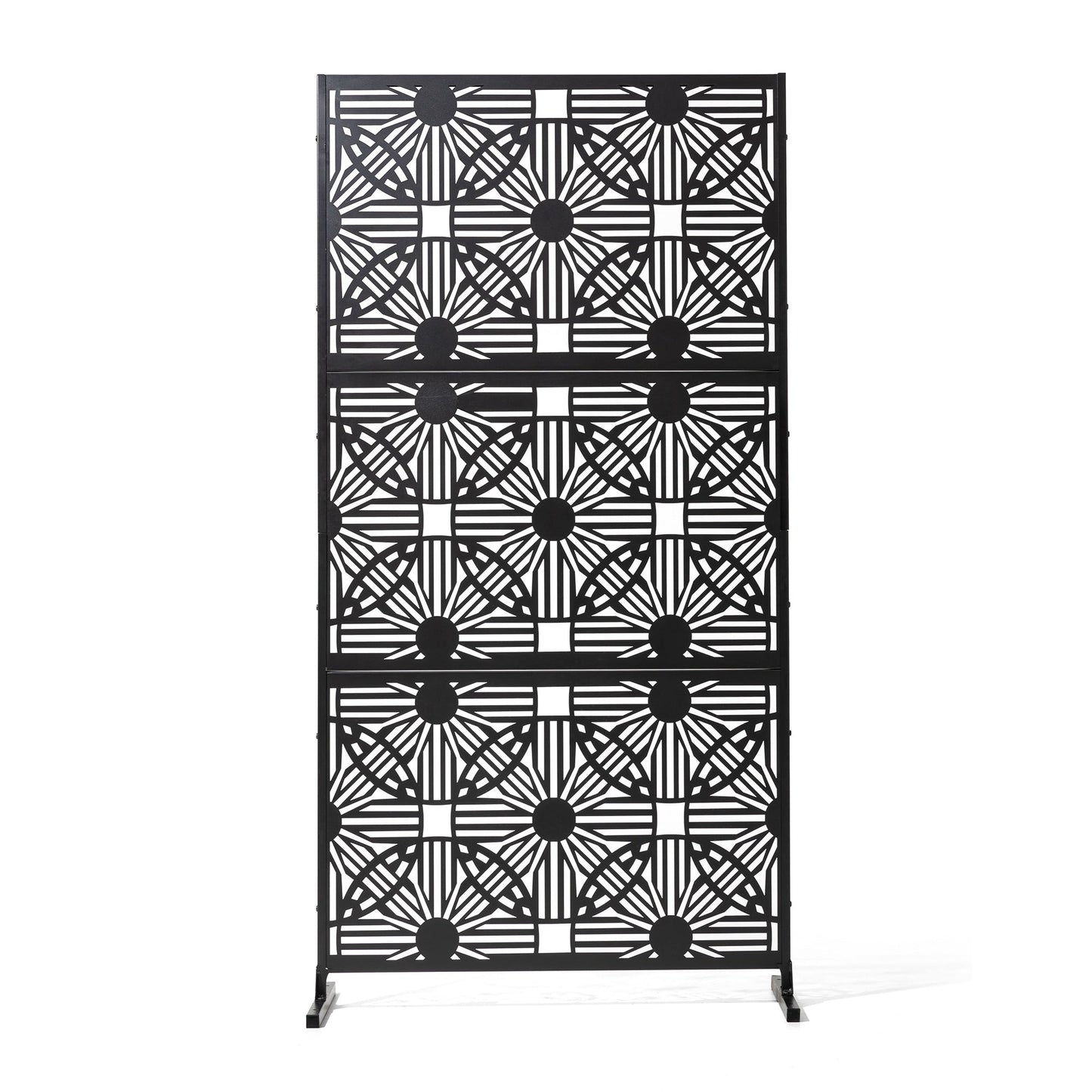 Glitzhome Écran de séparation de pièce, cloison amovible, 3 panneaux, motif floral galvanisé, 1,8 m (6 pieds)