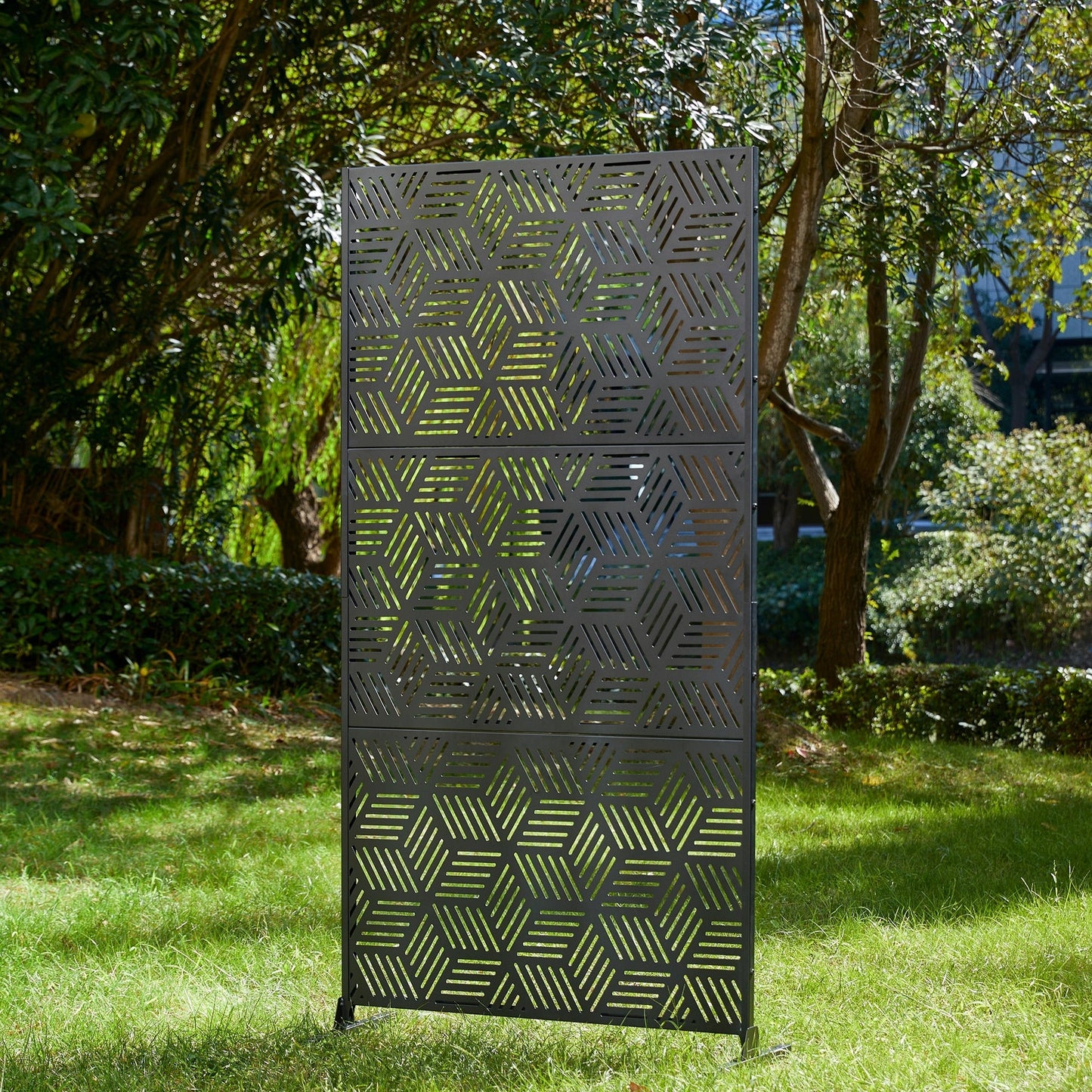 Glitzhome Écran de séparation de pièce, cloison amovible, 3 panneaux, motif floral galvanisé, 1,8 m (6 pieds)