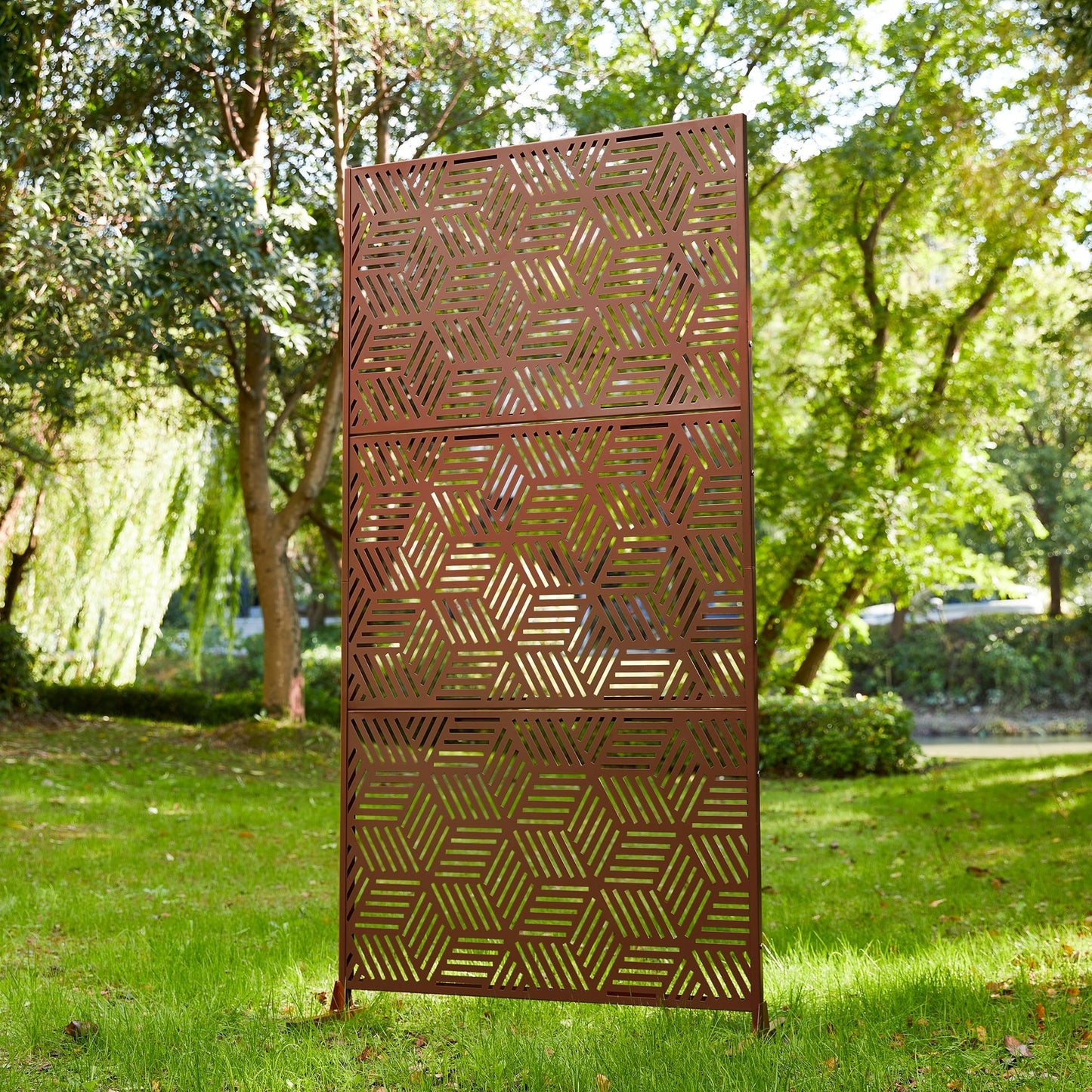 Glitzhome Écran de séparation de pièce, cloison amovible, 3 panneaux, motif floral galvanisé, 1,8 m (6 pieds)