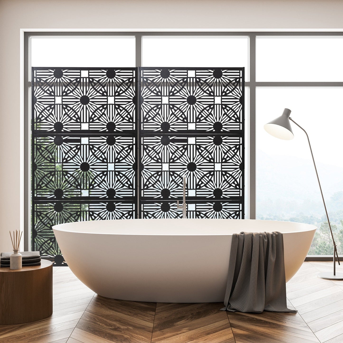 Glitzhome Écran de séparation de pièce, cloison amovible, 3 panneaux, motif floral galvanisé, 1,8 m (6 pieds)
