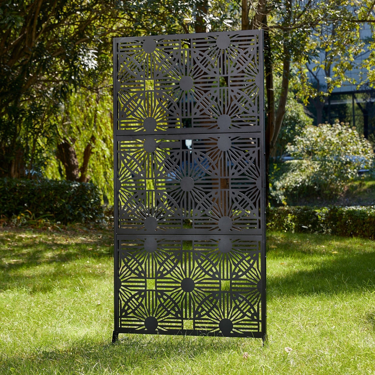 Glitzhome Écran de séparation de pièce, cloison amovible, 3 panneaux, motif floral galvanisé, 1,8 m (6 pieds)