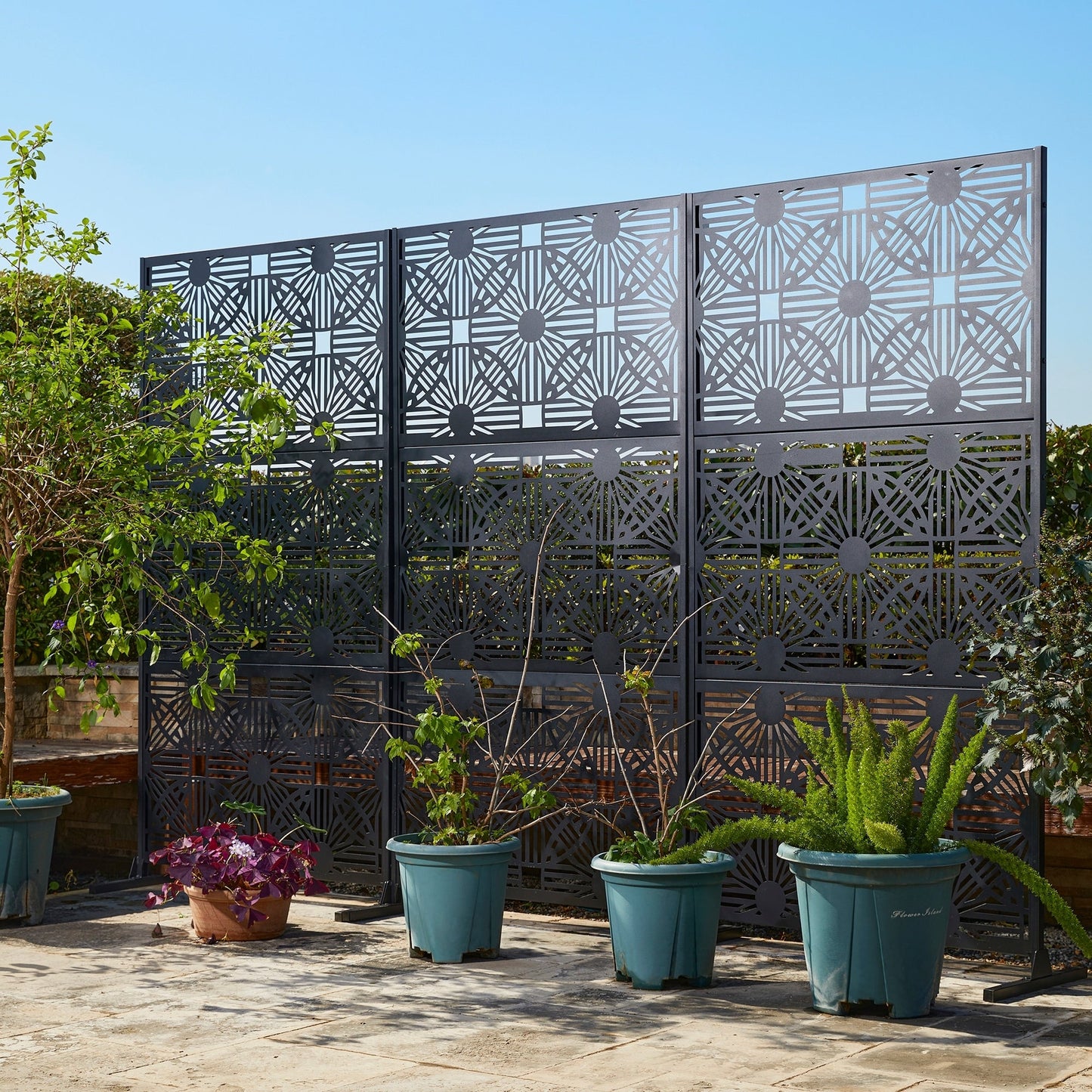 Glitzhome Écran de séparation de pièce, cloison amovible, 3 panneaux, motif floral galvanisé, 1,8 m (6 pieds)