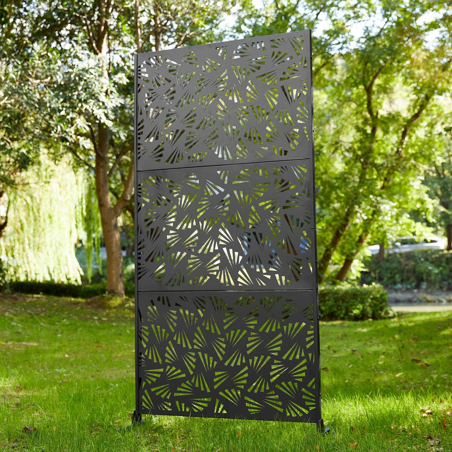 Glitzhome Écran de séparation de pièce, cloison amovible, 3 panneaux, motif floral galvanisé, 1,8 m (6 pieds)