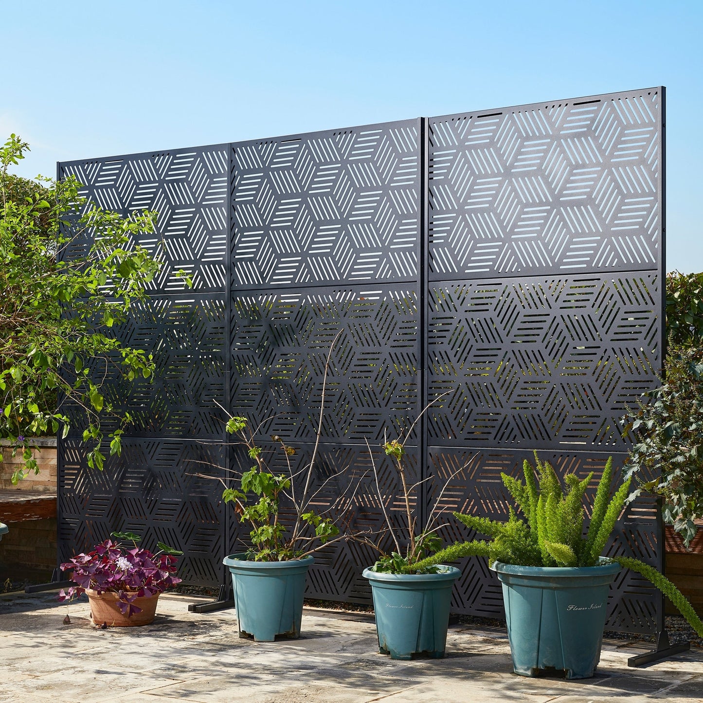 Glitzhome Écran de séparation de pièce, cloison amovible, 3 panneaux, motif floral galvanisé, 1,8 m (6 pieds)