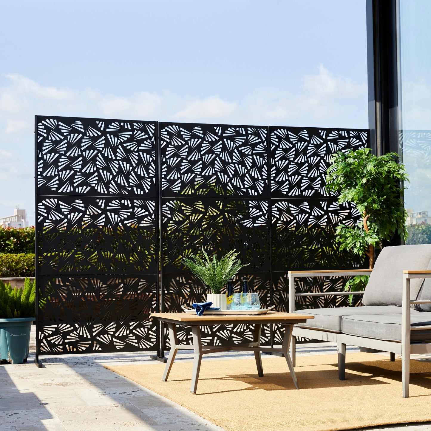 Glitzhome Écran de séparation de pièce, cloison amovible, 3 panneaux, motif floral galvanisé, 1,8 m (6 pieds)
