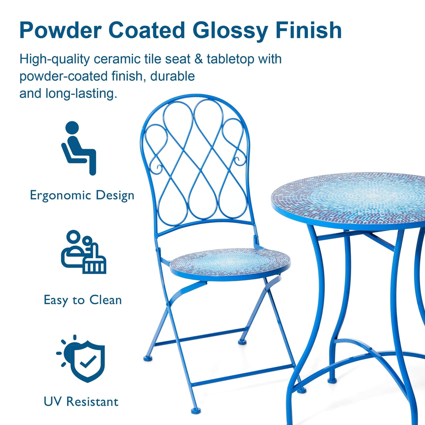 Glitzhome Ensemble de Bistro Pliable en Métal pour Extérieur, 3 Pièces, Table et Chaises de Patio