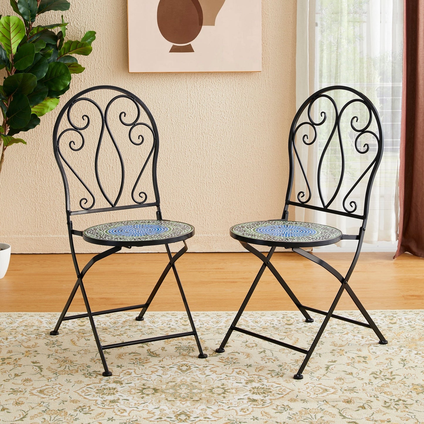 Glitzhome Ensemble de Bistro Pliable en Métal pour Extérieur, 3 Pièces, Table et Chaises de Patio