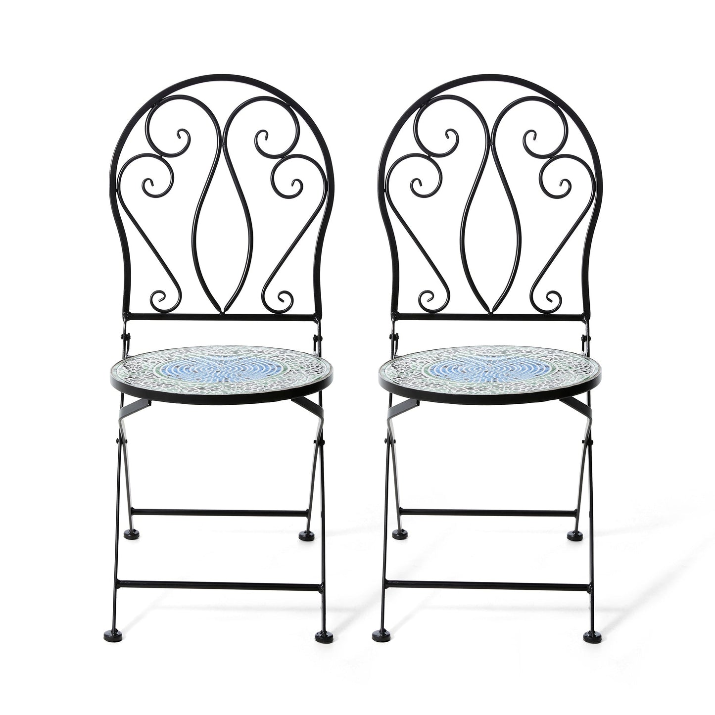 Glitzhome Ensemble de Bistro Pliable en Métal pour Extérieur, 3 Pièces, Table et Chaises de Patio