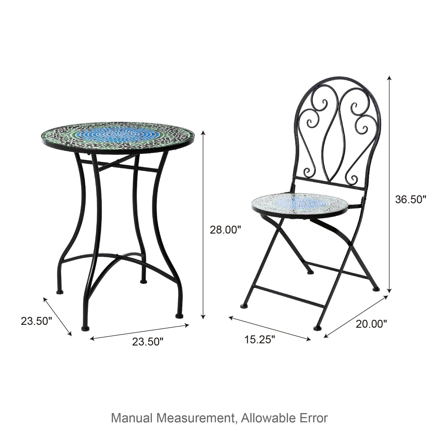 Glitzhome Ensemble de Bistro Pliable en Métal pour Extérieur, 3 Pièces, Table et Chaises de Patio