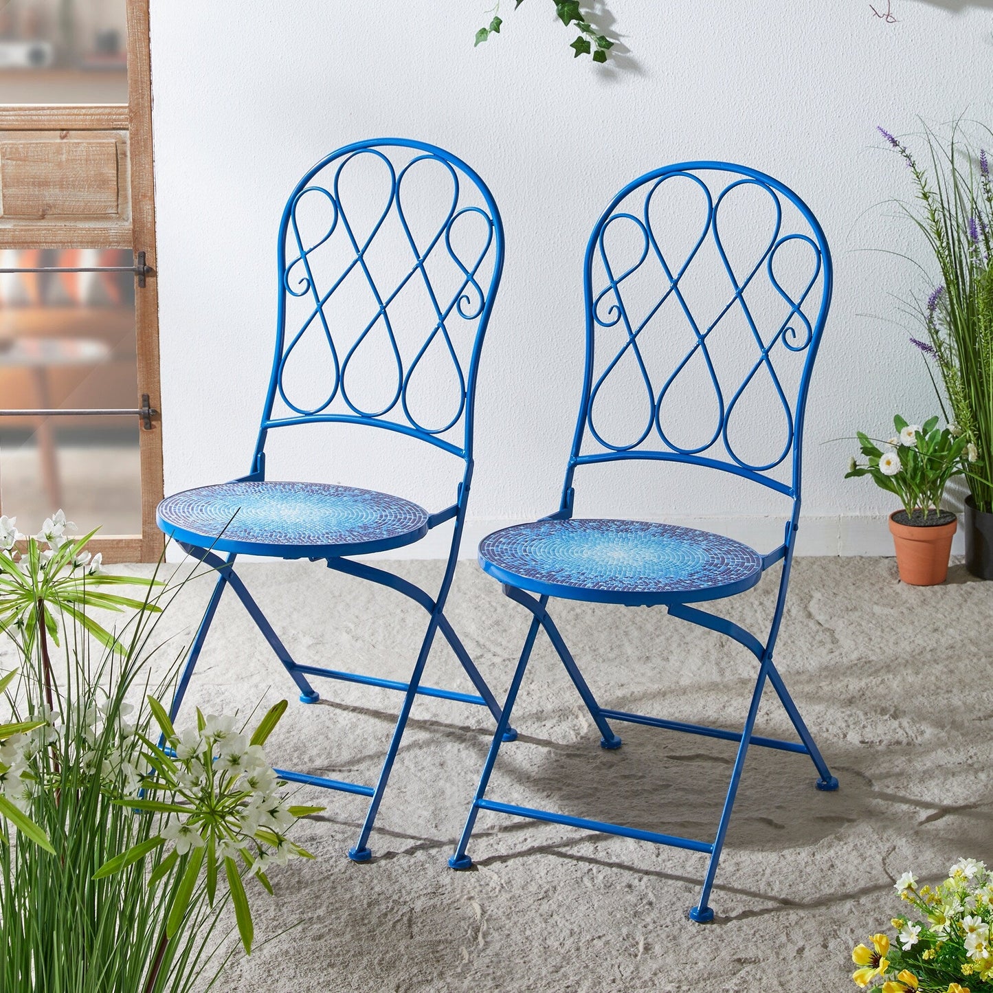 Glitzhome Ensemble de Bistro Pliable en Métal pour Extérieur, 3 Pièces, Table et Chaises de Patio