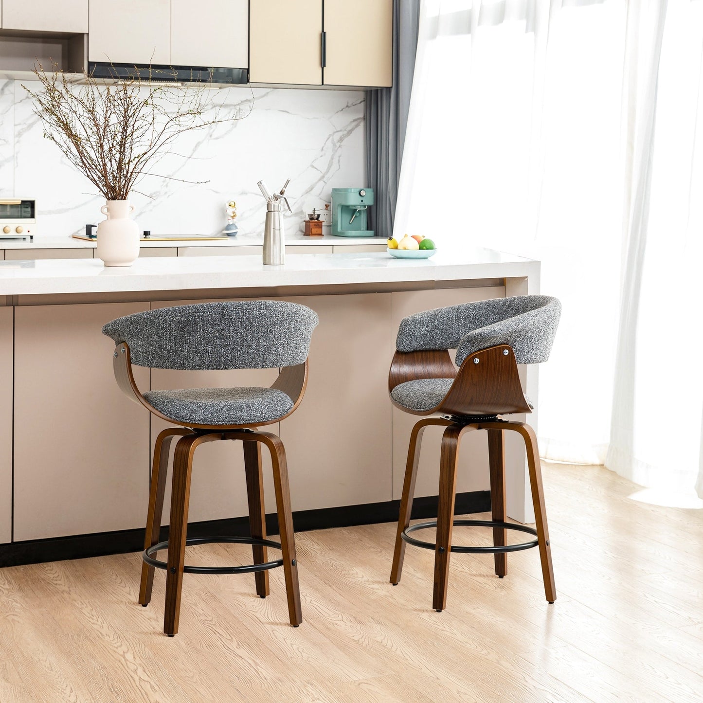 Glitzhome Lot de 2 ou 4 tabourets de bar pivotants en bois modernes pour comptoir et bar à hauteur standard