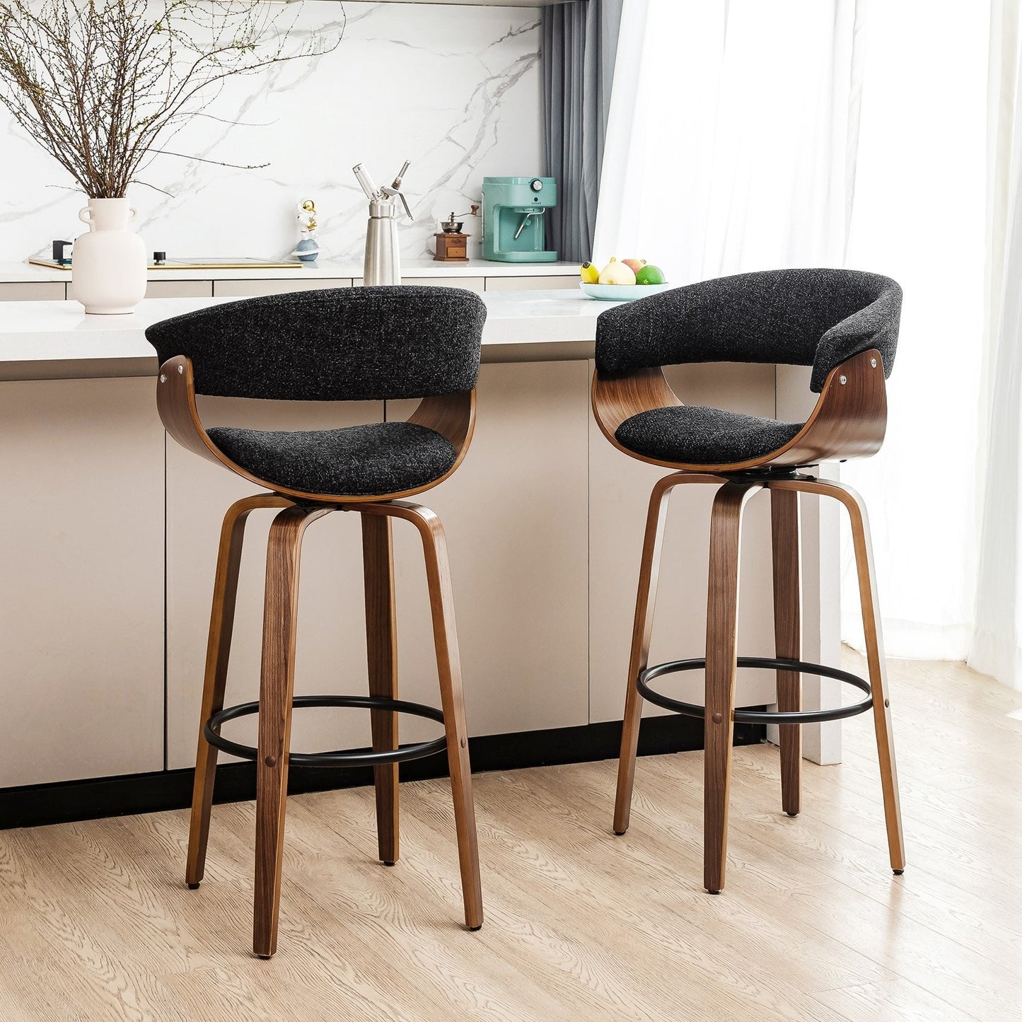 Glitzhome Lot de 2 ou 4 tabourets de bar pivotants en bois modernes pour comptoir et bar à hauteur standard