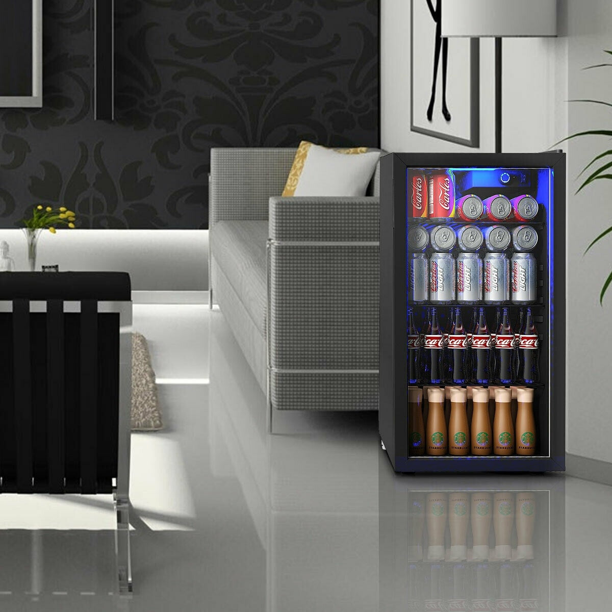 Gymax Réfrigérateur à boissons pour 120 canettes, mini-réfrigérateur pour bière, vin, soda et autres boissons