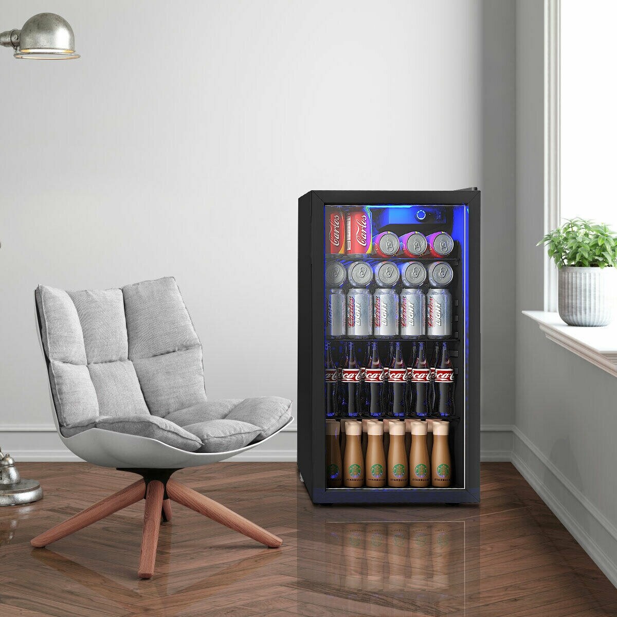 Gymax Réfrigérateur à boissons pour 120 canettes, mini-réfrigérateur pour bière, vin, soda et autres boissons