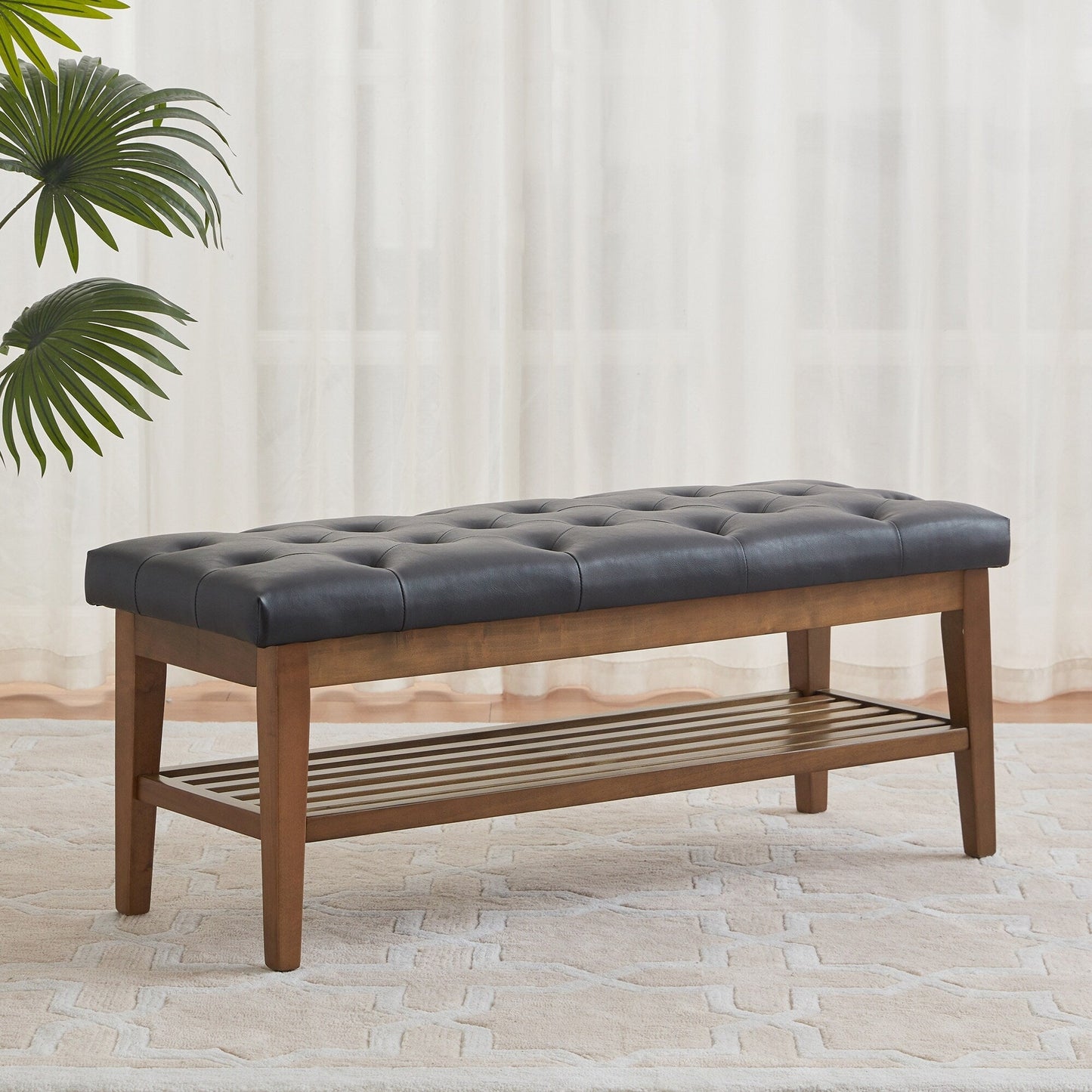Banc à chaussures d'entrée, banc de rangement, tissu et bois massif, banc rembourré de 109 cm (43 pouces) pour salon et chambres à coucher