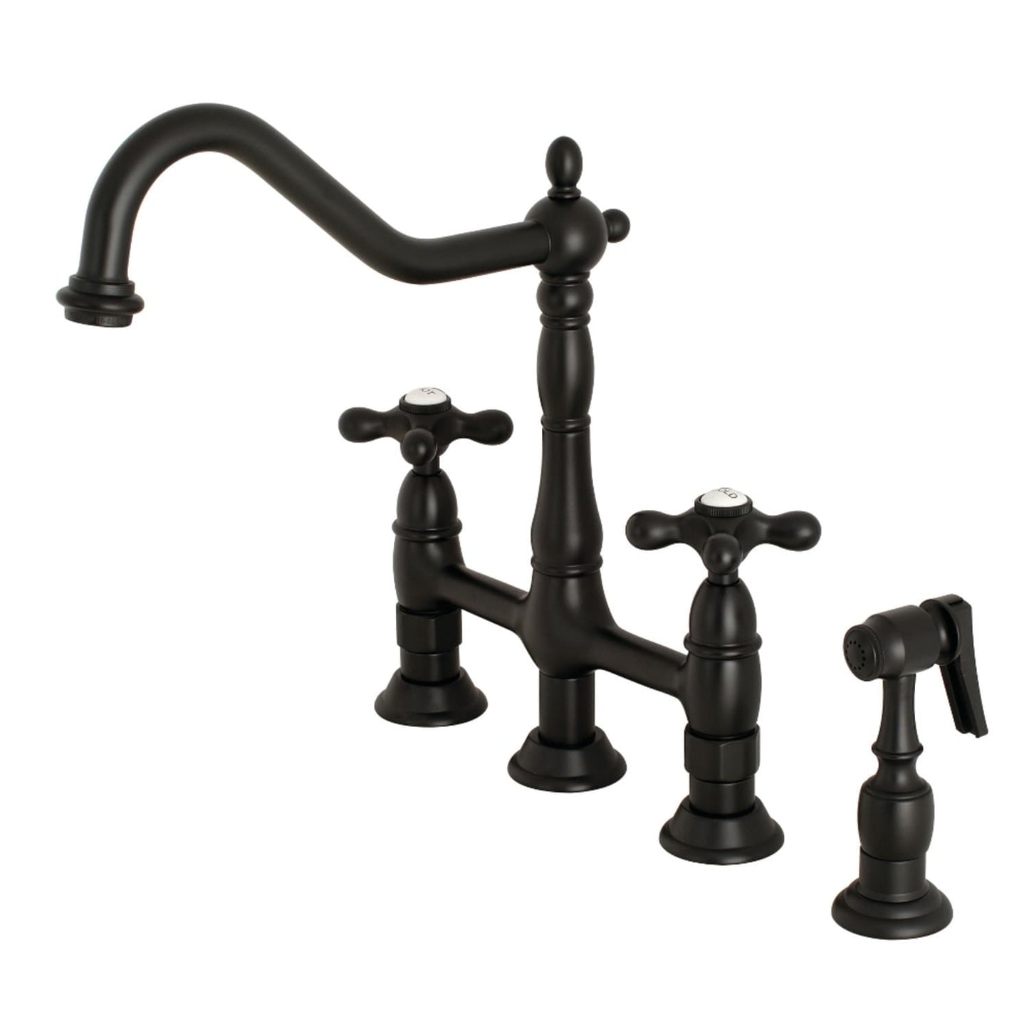 Robinet de cuisine Heritage Bridge avec pulvérisateur en laiton
