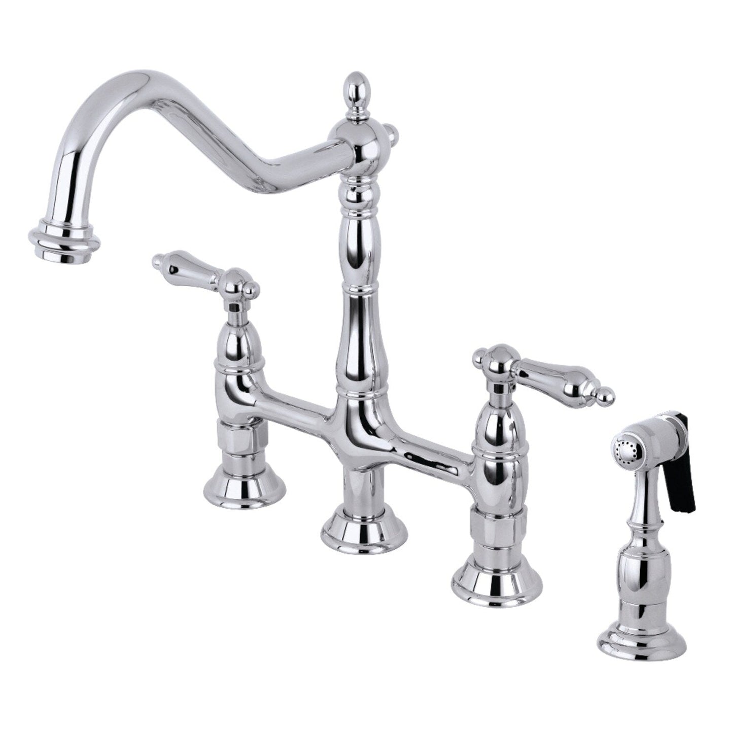 Robinet de cuisine Heritage Bridge avec pulvérisateur en laiton