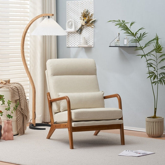 Fauteuil de loisirs à dossier haut et accoudoirs en bois massif, fauteuil d'appoint.