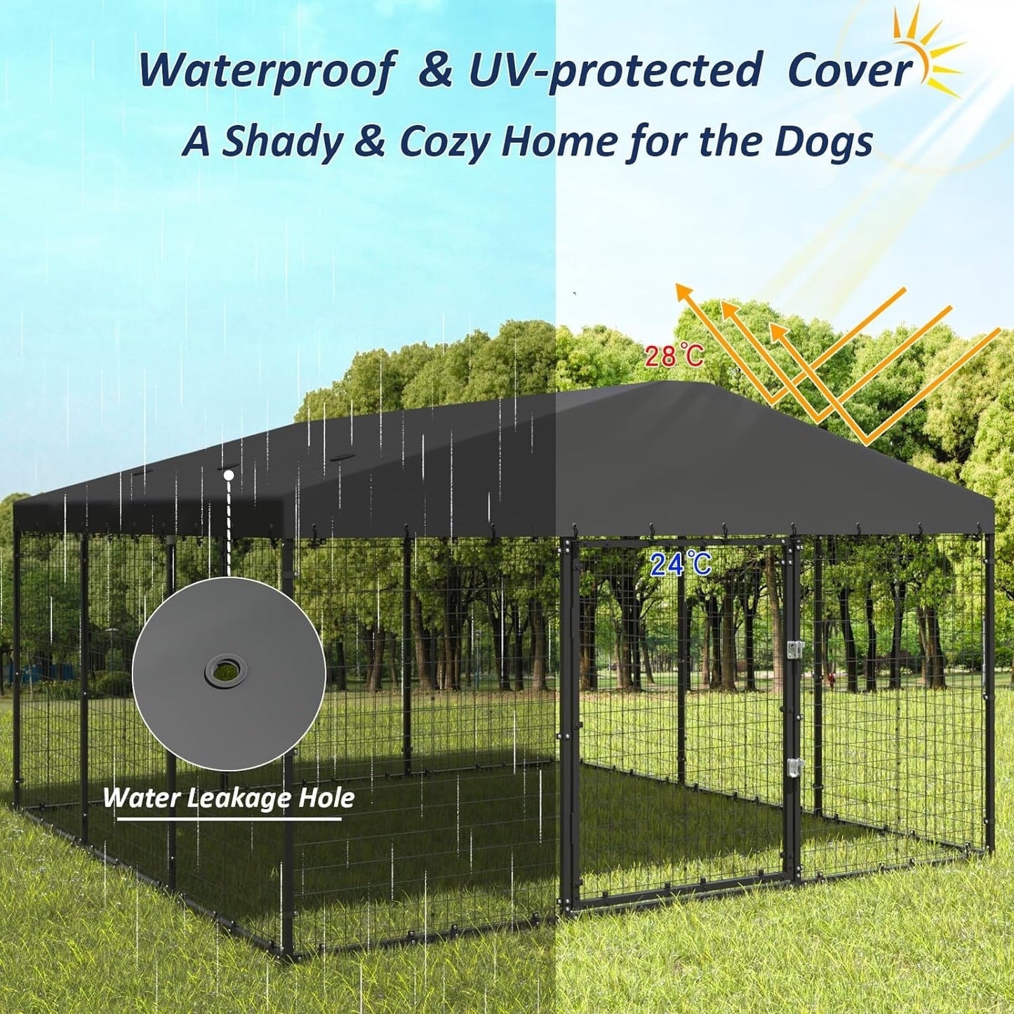 Grande cabane pour chien d'extérieur, 118 x 118 x 70 cm (L x l x h), enclos pour chien robuste avec toit étanche.