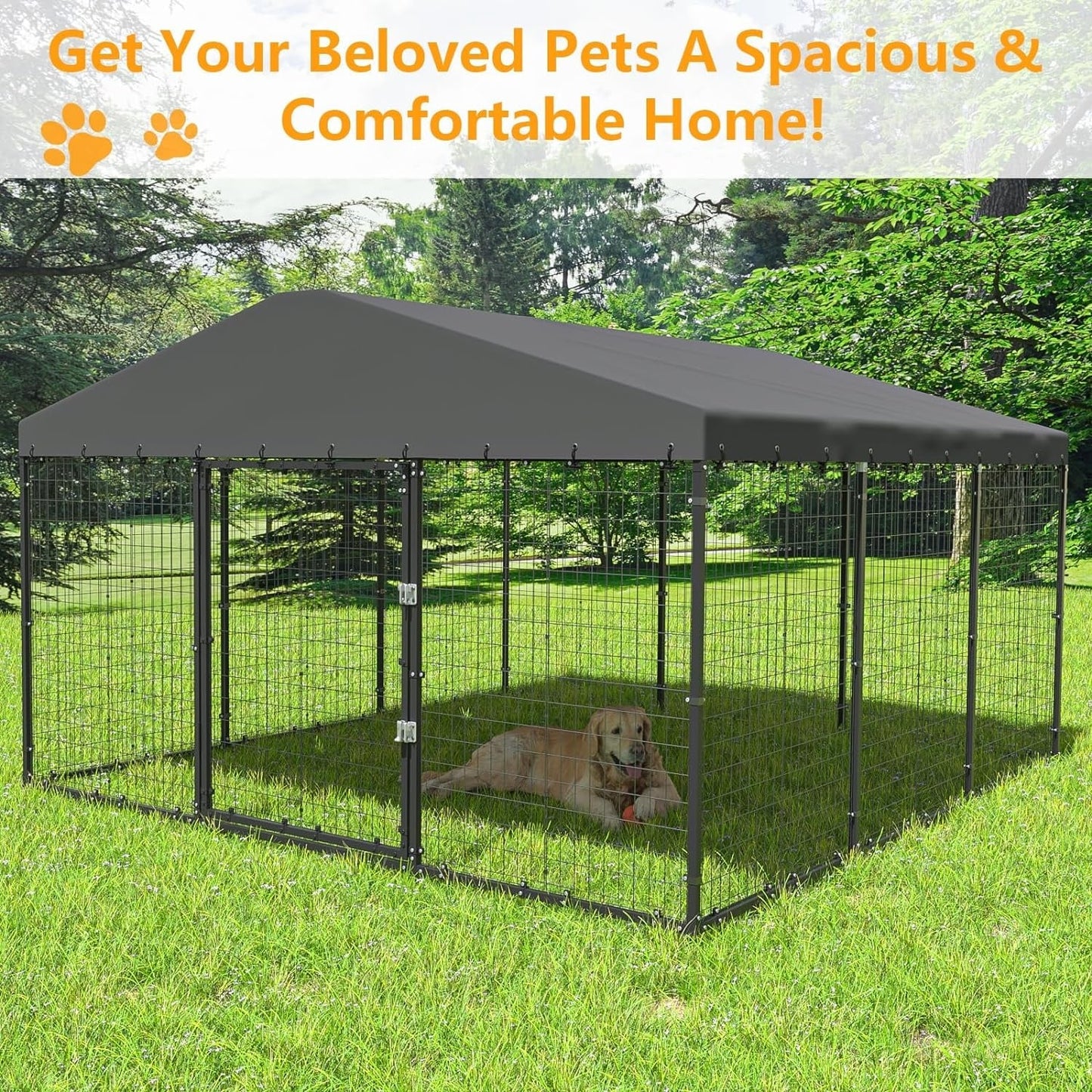 Grande cabane pour chien d'extérieur, 118 x 118 x 70 cm (L x l x h), enclos pour chien robuste avec toit étanche.