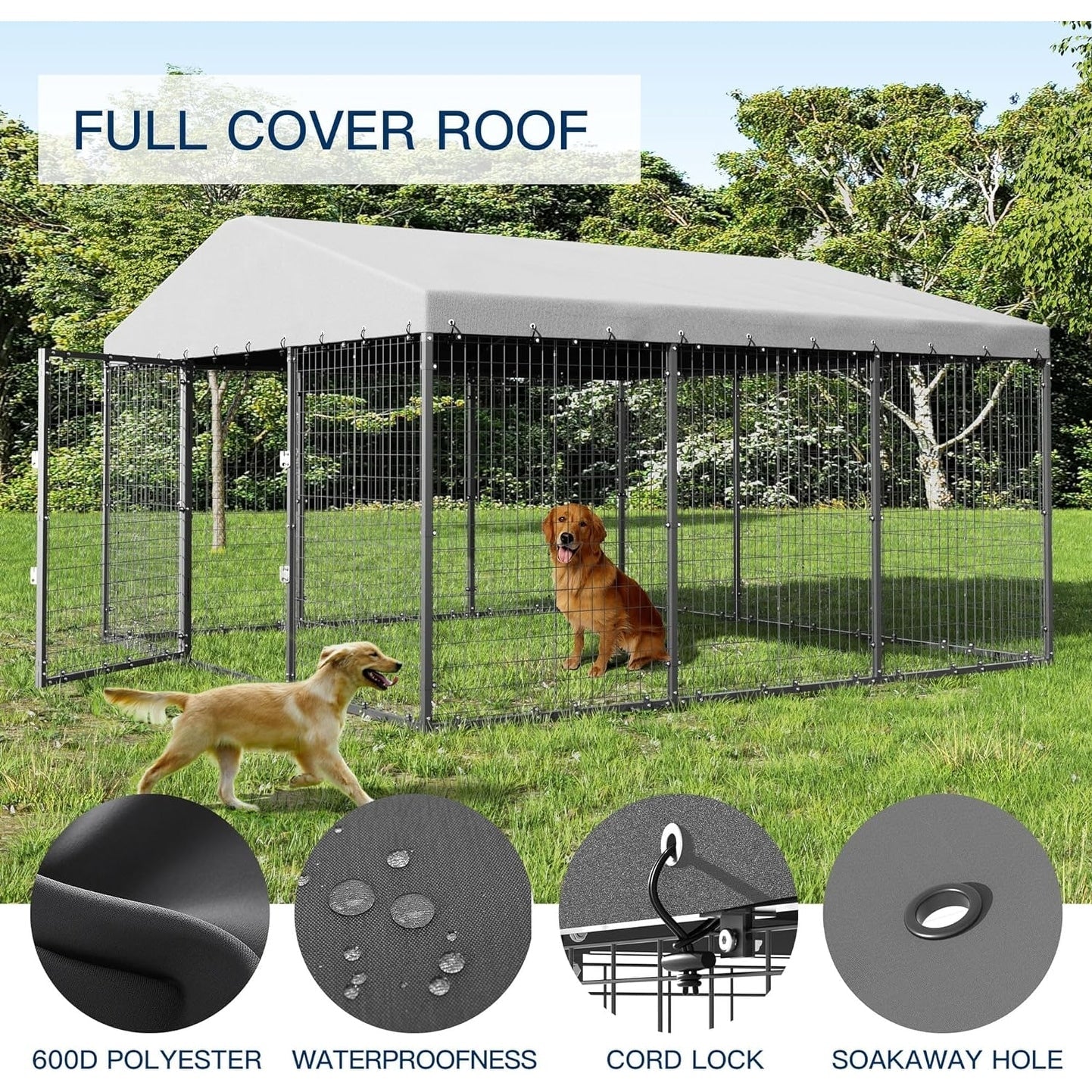 Grande cabane pour chien d'extérieur, 118 x 118 x 70 cm (L x l x h), enclos pour chien robuste avec toit étanche.