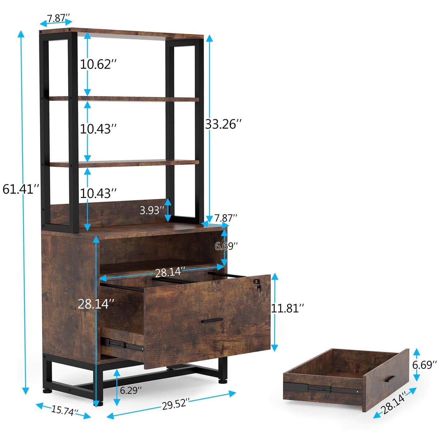 Armoire à dossiers avec 2 tiroirs, meuble de rangement moderne pour imprimante avec serrure