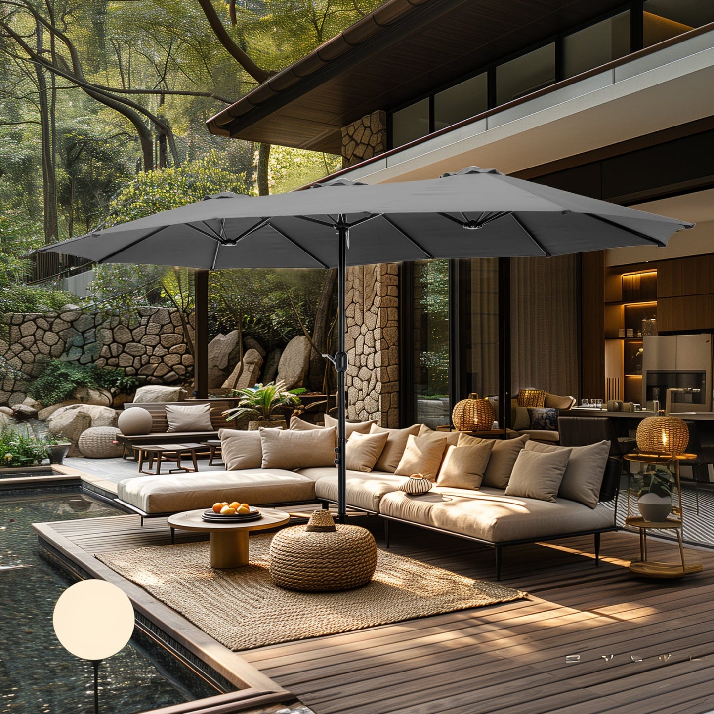 MAISON ARTS Parasol de terrasse extra large double face de 4,5 m avec socle inclus