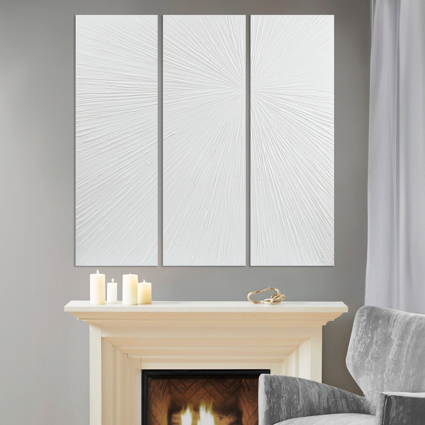 Ensemble de 3 tableaux muraux en résine multidimensionnelle, style triptyque, à motif de soleil rayonnant, peint à la main, de la marque Madison Park Signature.