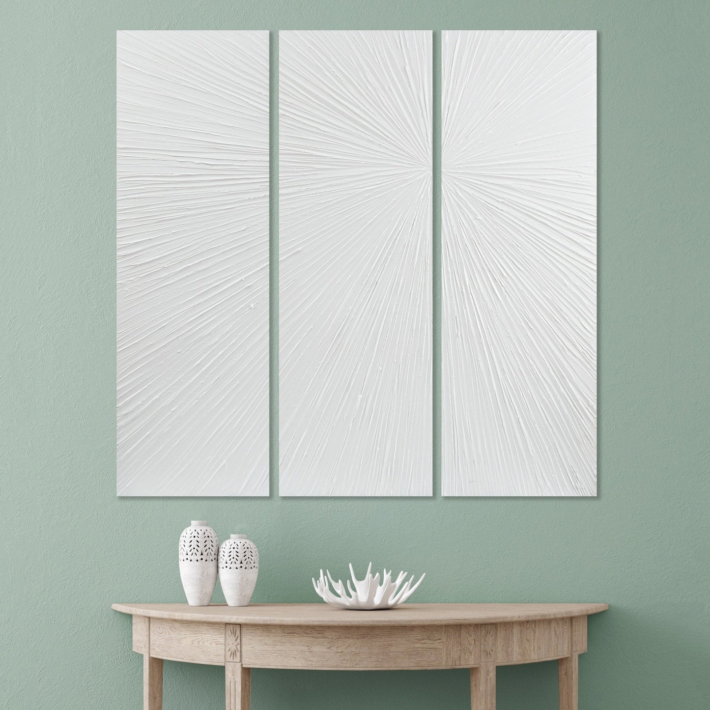 Ensemble de 3 tableaux muraux en résine multidimensionnelle, style triptyque, à motif de soleil rayonnant, peint à la main, de la marque Madison Park Signature.