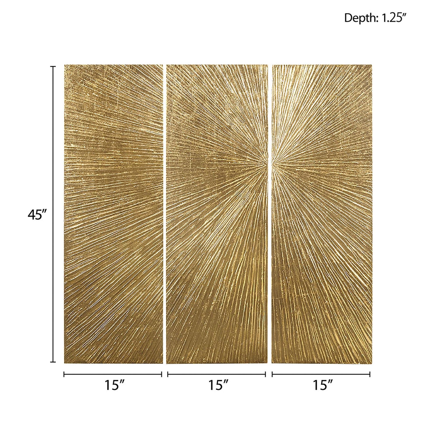 Ensemble de 3 tableaux muraux en résine multidimensionnelle, style triptyque, à motif de soleil rayonnant, peint à la main, de la marque Madison Park Signature.