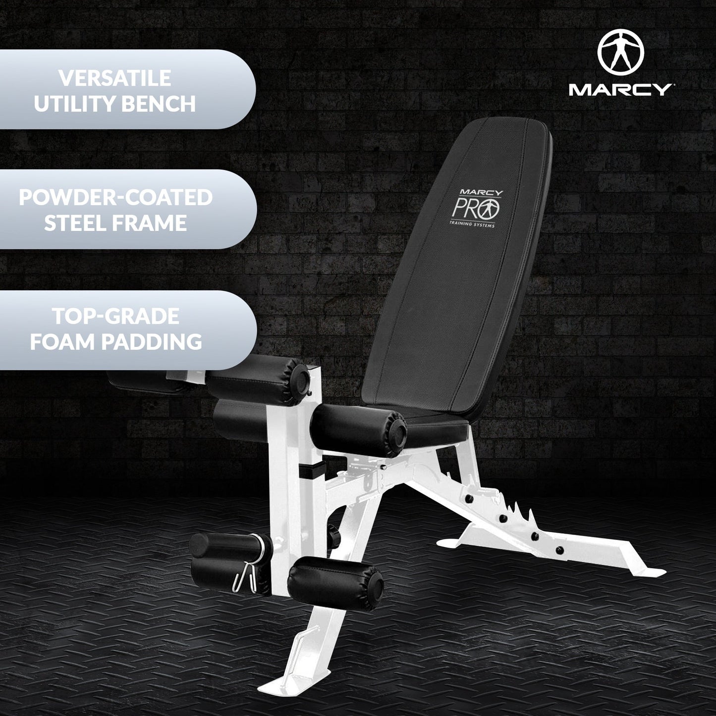 Marcy Banc de musculation réglable multifonction pour salle de sport à domicile en acier à revêtement en poudre, blanc - 65 x 23 x 46,5 pouces