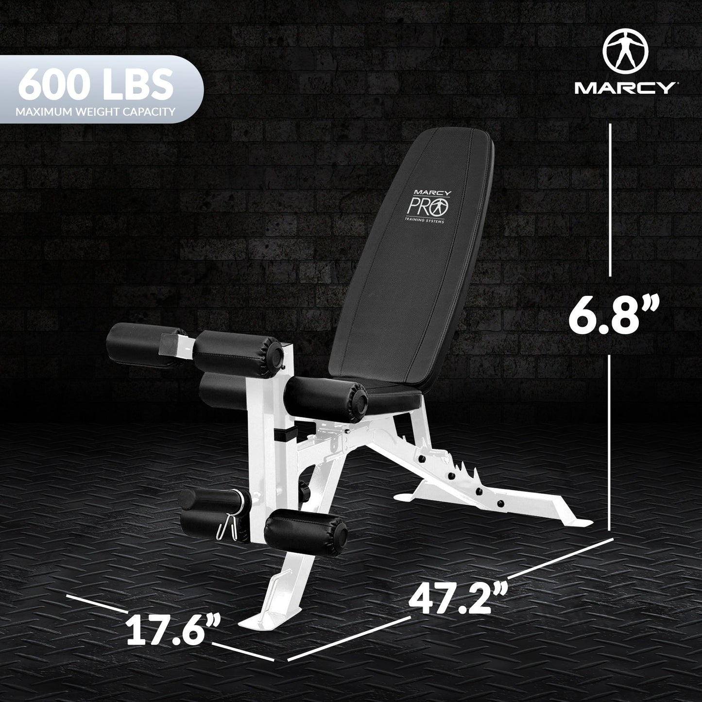 Marcy Banc de musculation réglable multifonction pour salle de sport à domicile en acier à revêtement en poudre, blanc - 65 x 23 x 46,5 pouces