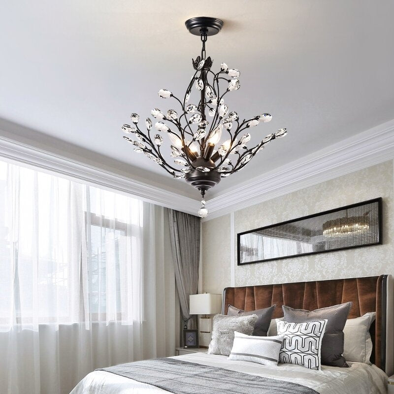 Maxax 4 - Lustre unique classique/traditionnel à 4 lumières avec accents en cristal