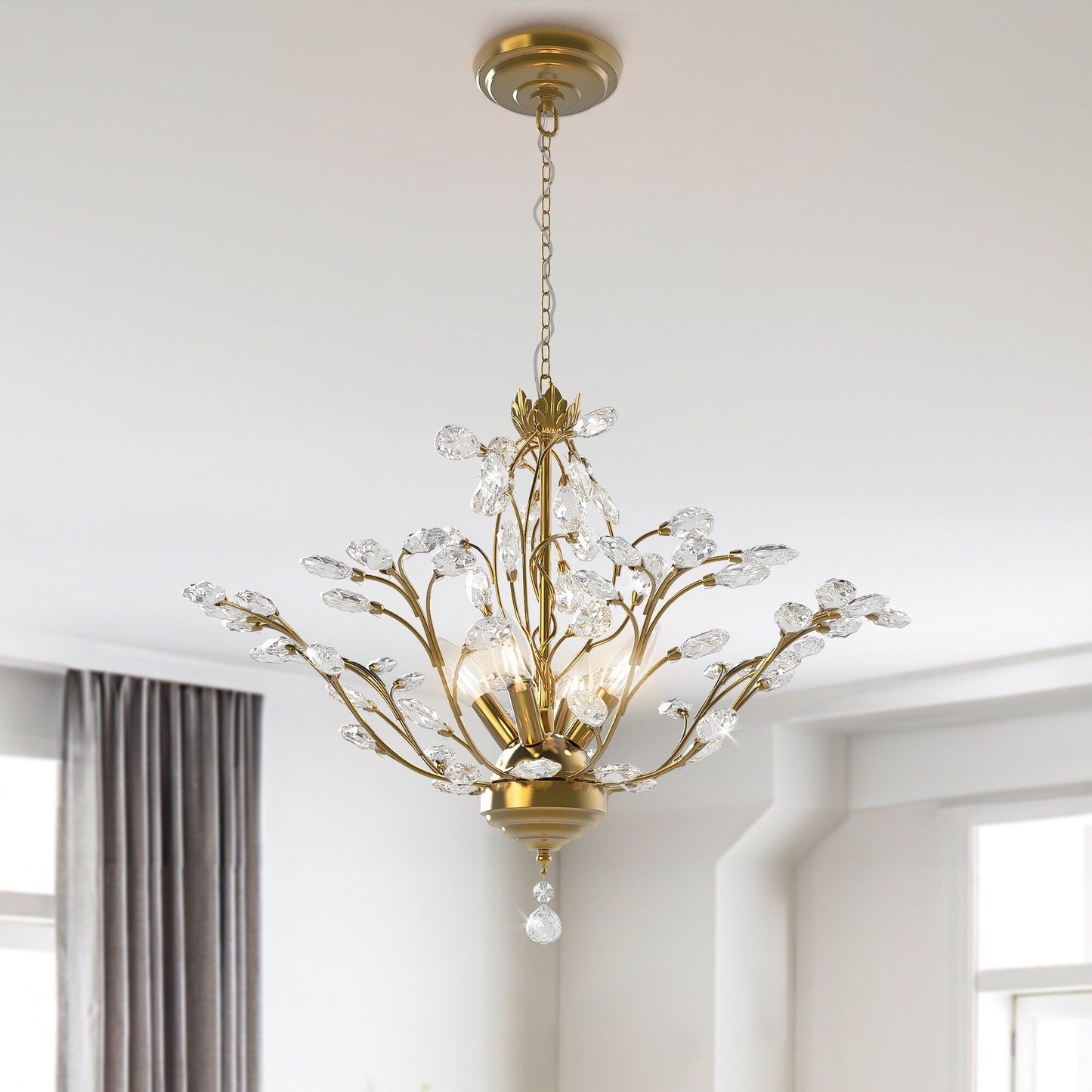 Maxax 4 - Lustre unique classique/traditionnel à 4 lumières avec accents en cristal