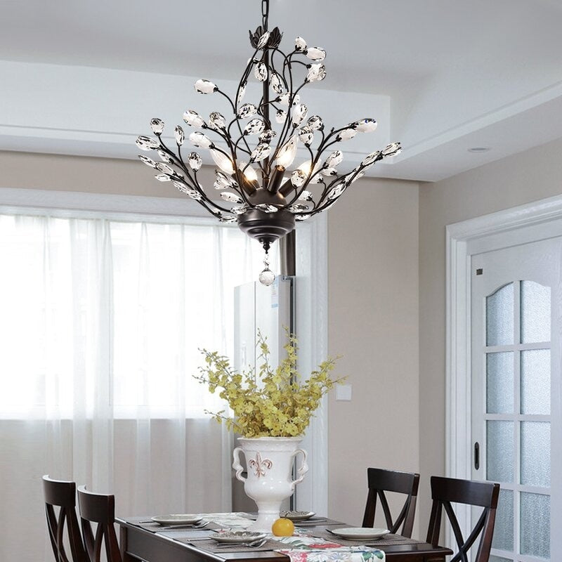 Maxax 4 - Lustre unique classique/traditionnel à 4 lumières avec accents en cristal