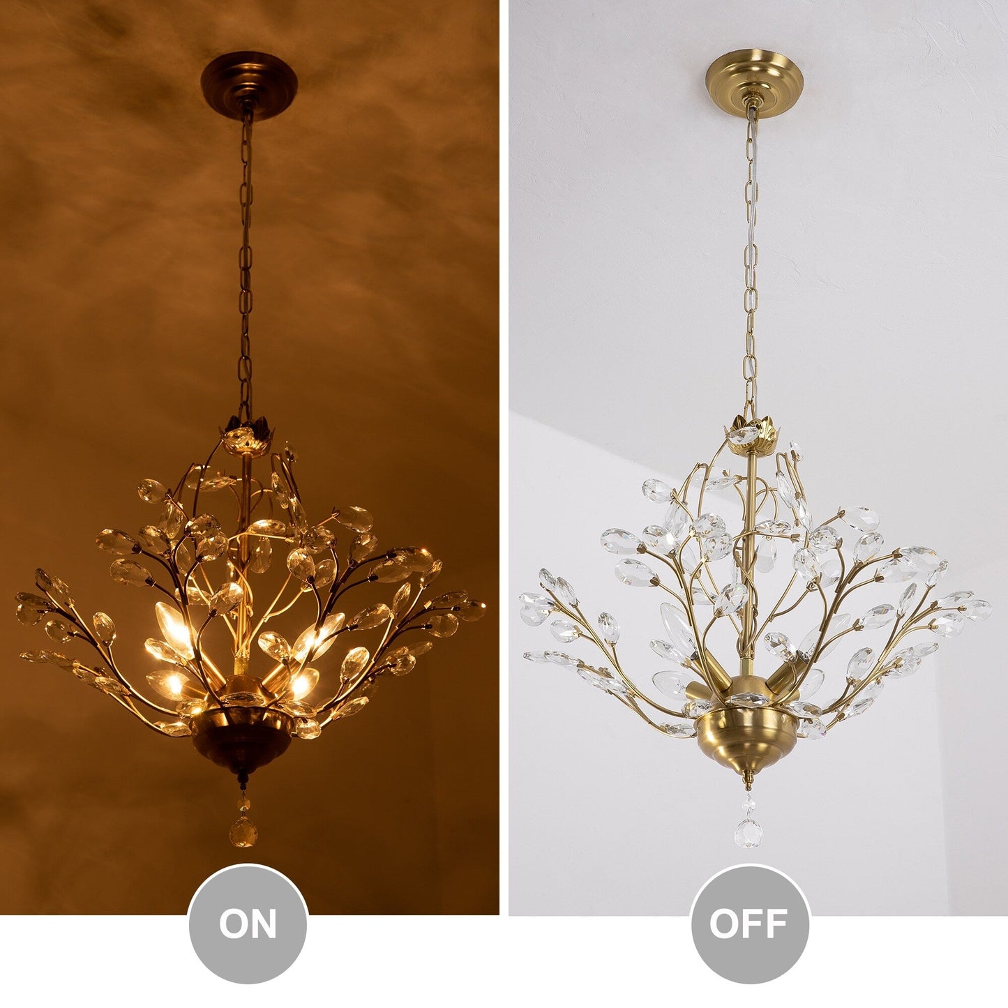 Maxax 4 - Lustre unique classique/traditionnel à 4 lumières avec accents en cristal