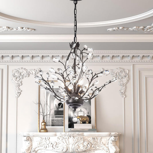 Maxax 4 - Lustre unique classique/traditionnel à 4 lumières avec accents en cristal