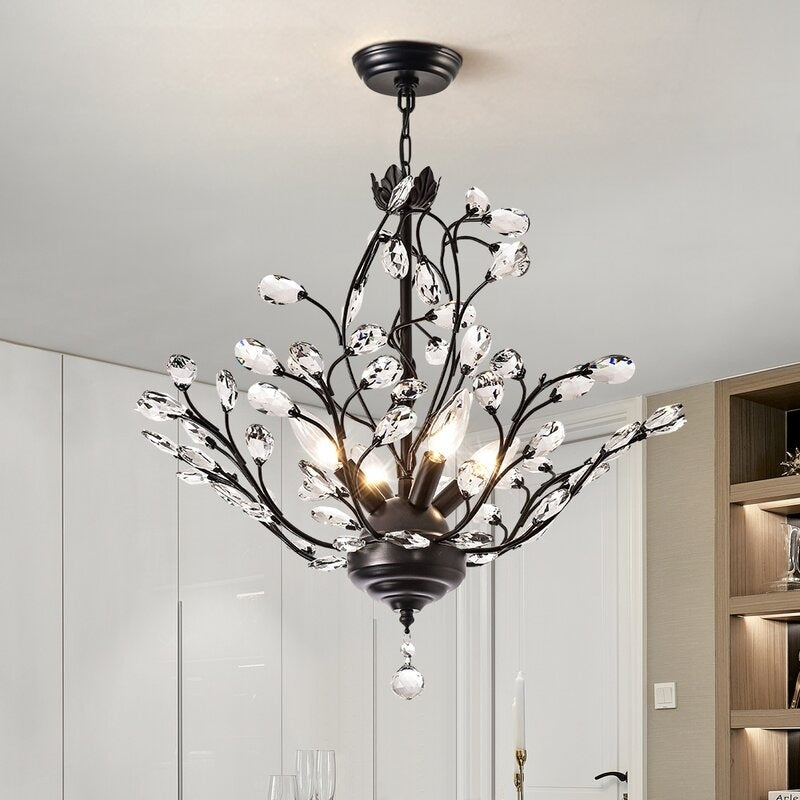 Maxax 4 - Lustre unique classique/traditionnel à 4 lumières avec accents en cristal