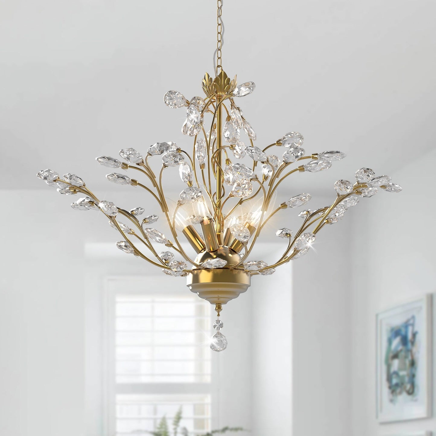 Maxax 4 - Lustre unique classique/traditionnel à 4 lumières avec accents en cristal