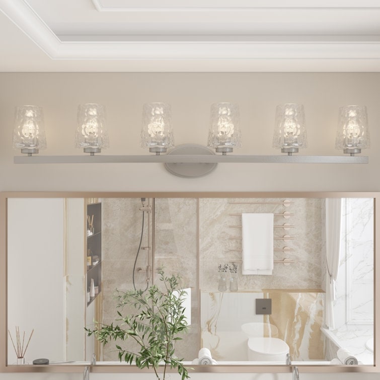 Applique salle de bain à 6 lumières LED à intensité variable, style moderne du milieu du siècle, avec verre décoratif - 51 pouces