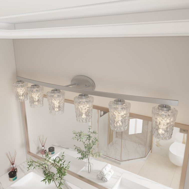 Applique salle de bain à 6 lumières LED à intensité variable, style moderne du milieu du siècle, avec verre décoratif - 51 pouces