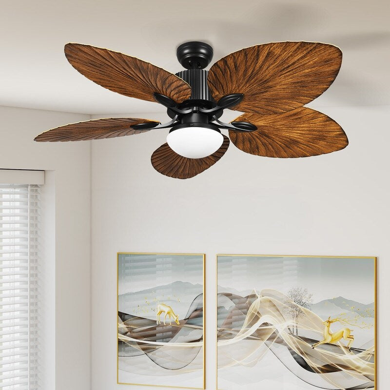 Ventilateur de plafond Moasis à 52 pales en forme de feuille de palmier avec éclairage, style tropical, avec télécommande