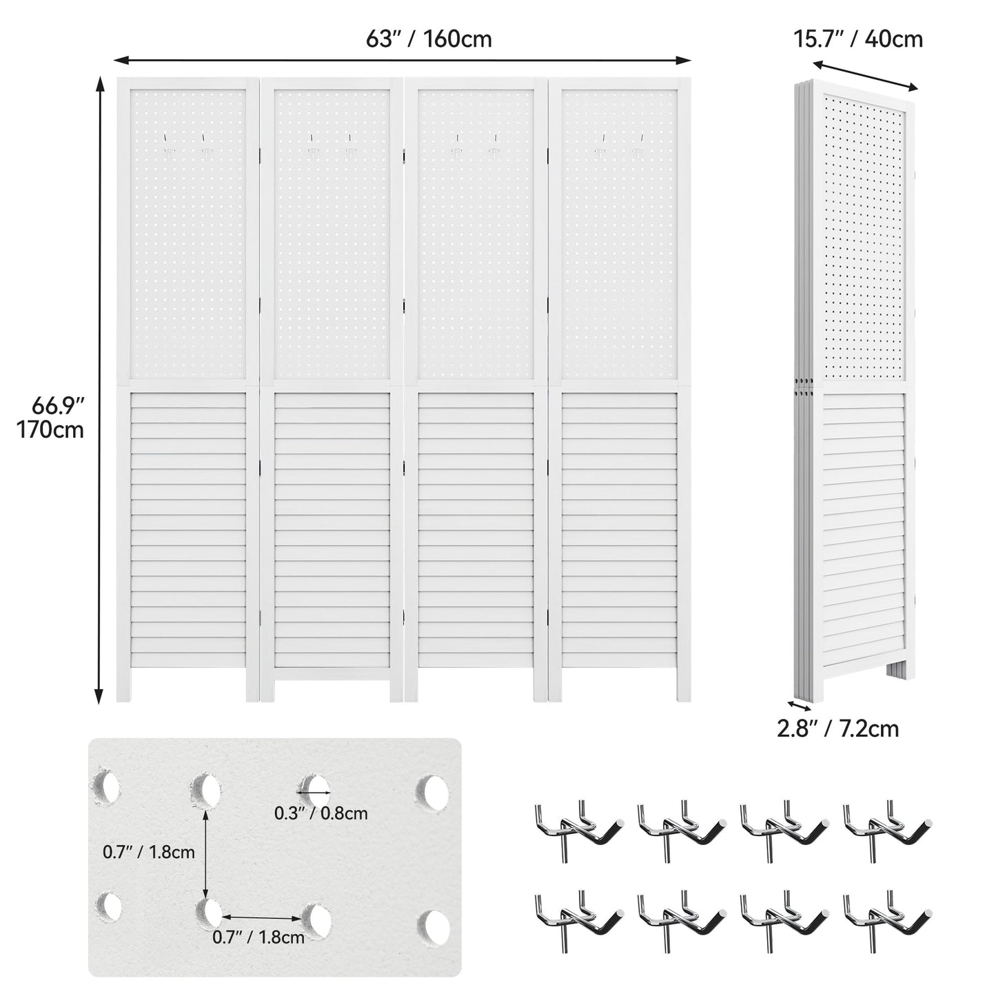 Paravent de séparation en bois Moasis 67 blanc à 4 panneaux