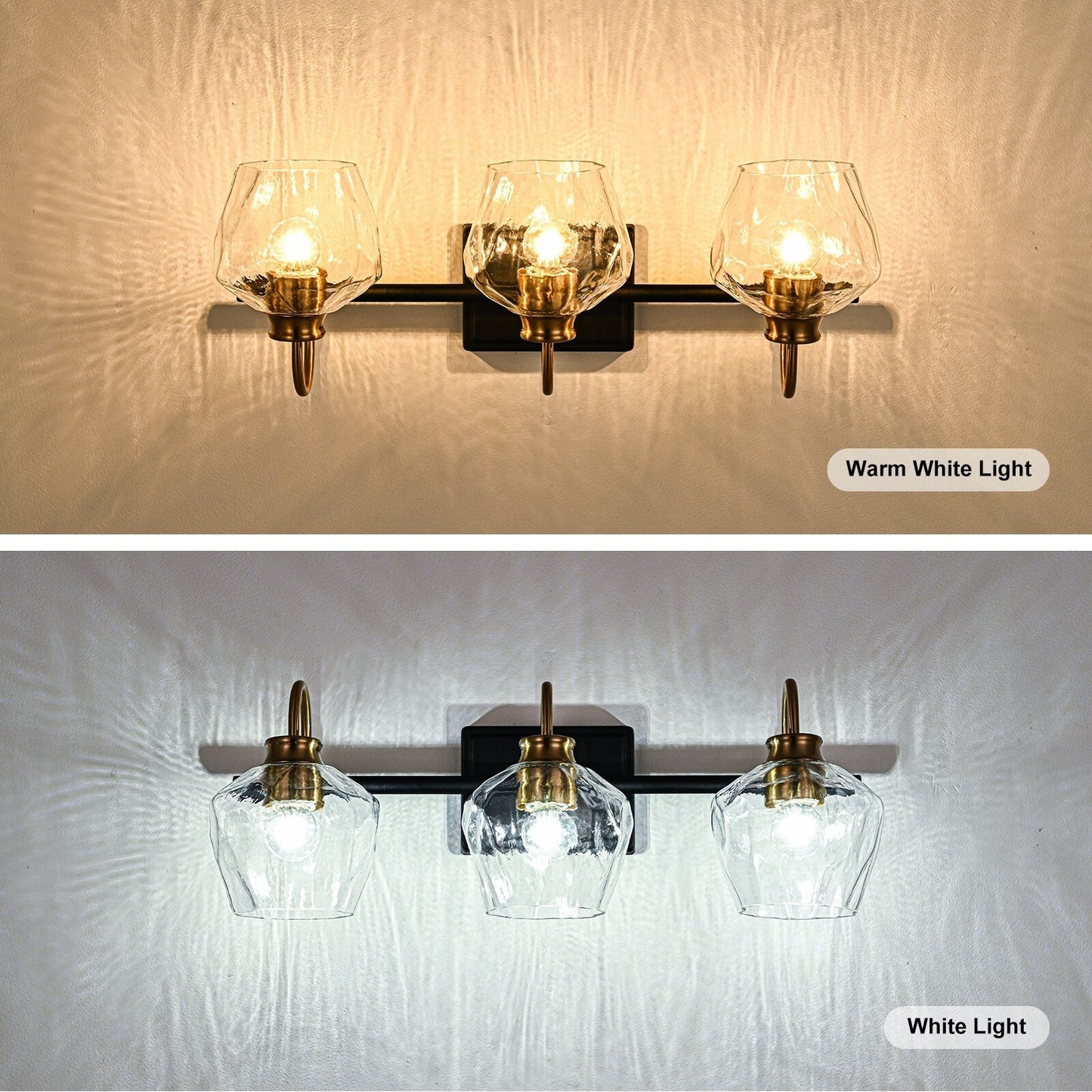 Appliques murales de salle de bain modernes à 3/4 lumières, à intensité variable, avec abat-jour en verre.