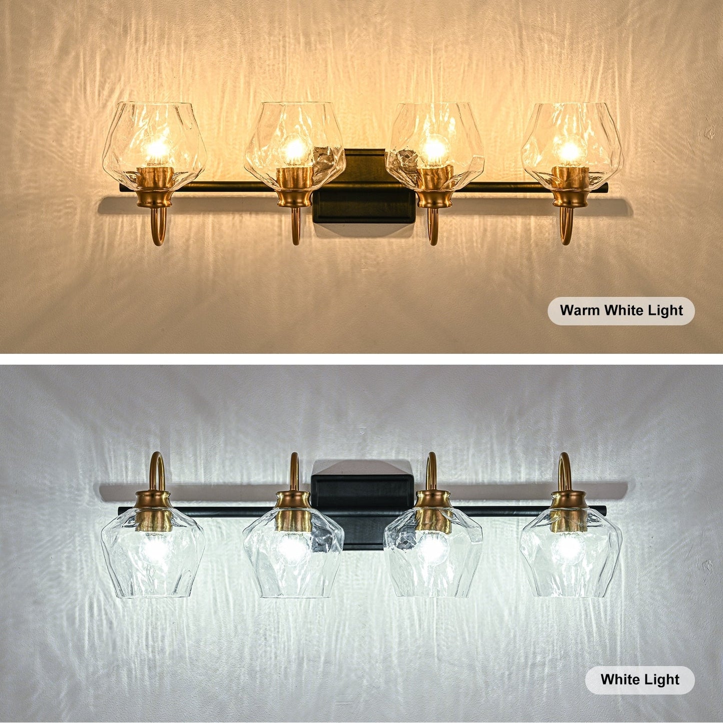 Appliques murales de salle de bain modernes à 3/4 lumières, à intensité variable, avec abat-jour en verre.