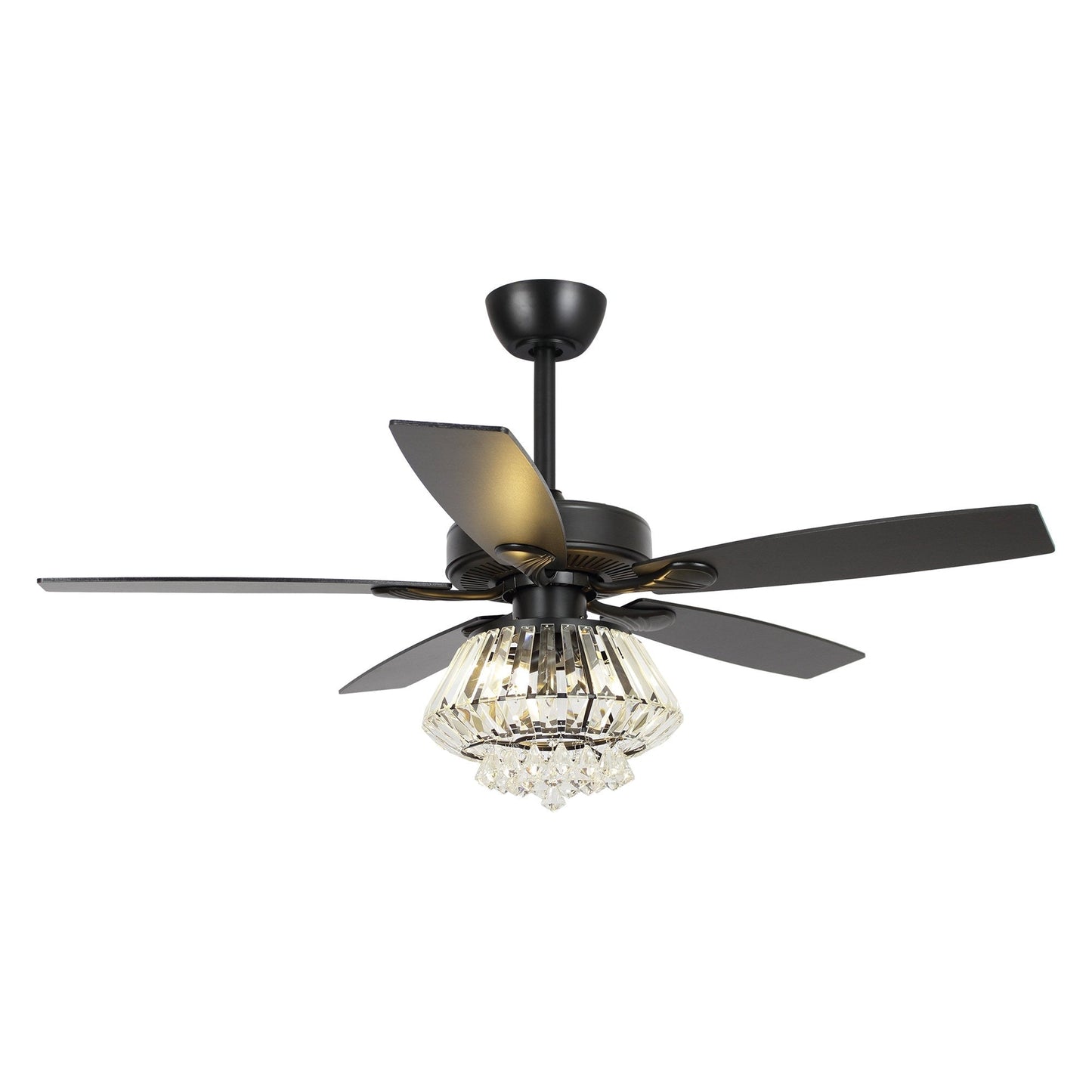 Ventilateur de plafond à lustre en cristal chromé moderne de 52 pouces avec télécommande